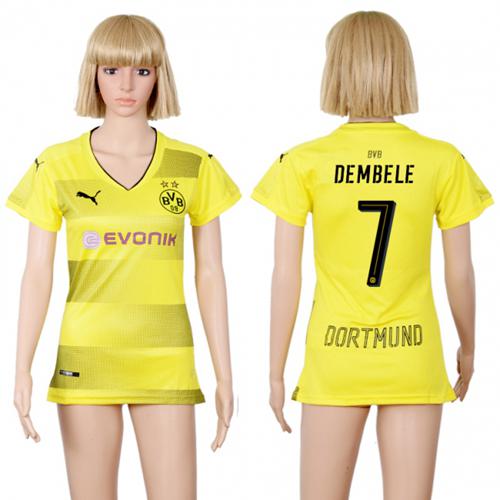 Women's Dortmund #7 Dembele Home Soccer Club Jersey - Click Image to Close